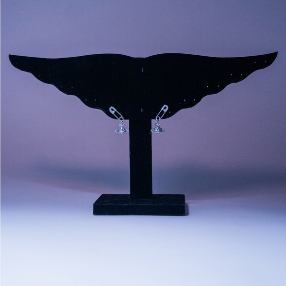 Vivienne Westwood Silver Safety Pin Orb Drop Earrings - Picture 5 of 8